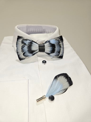 Men's Premium Black and Blue color Feather Fashion Bow Tie Accessories Set
