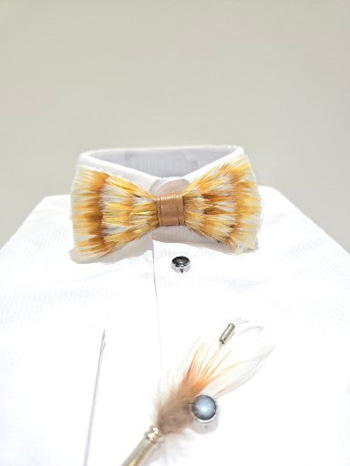 Men's Premium Gold color Feather Fashion Bow Tie Accessories Set