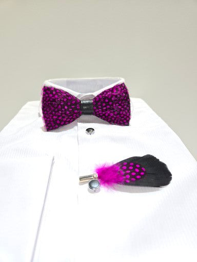Men's Premium Black and pink color Feather Fashion Bow Tie Accessories Set