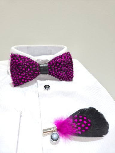 Men's Premium Black and pink color Feather Fashion Bow Tie Accessories Set