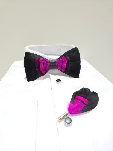 Men's Premium Pink and Black color Feather Fashion Bow Tie Accessories Set