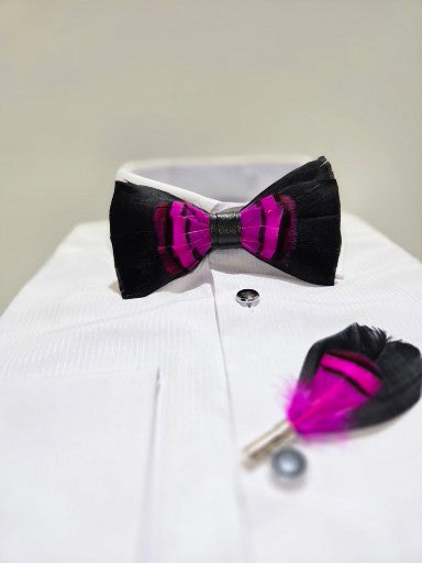 Men's Premium Pink and Black color Feather Fashion Bow Tie Accessories Set