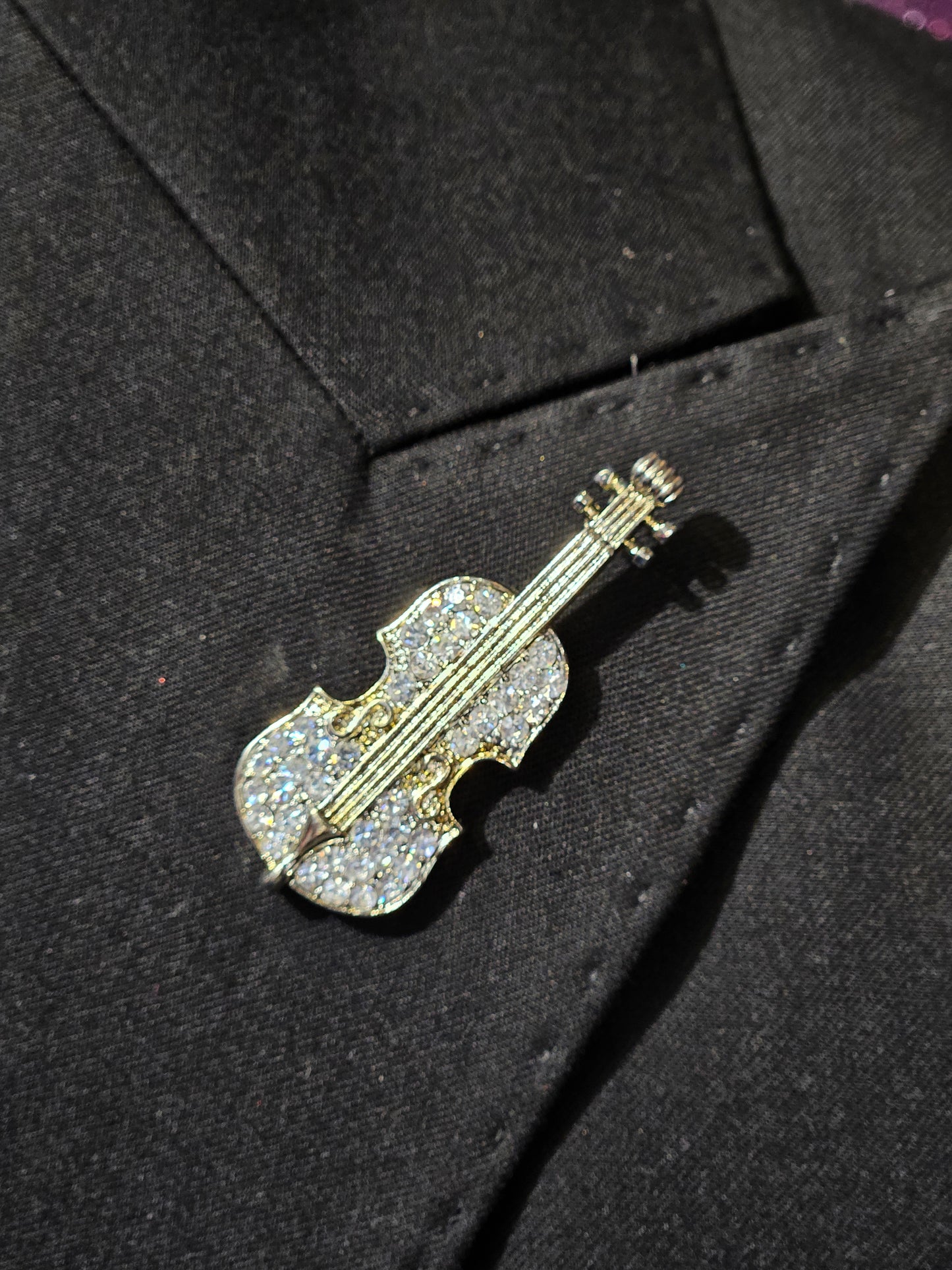 Men's Brooch Silver Violin Pin Lapel