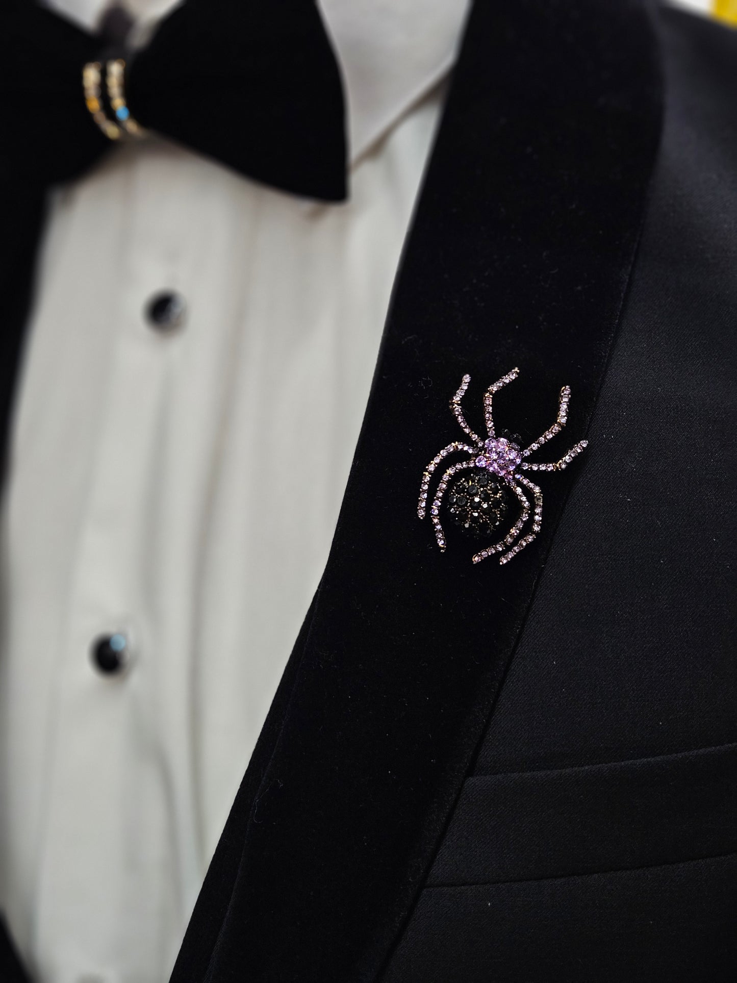 Men's Brooch Black and Lavender stone color Spider Pin lapel