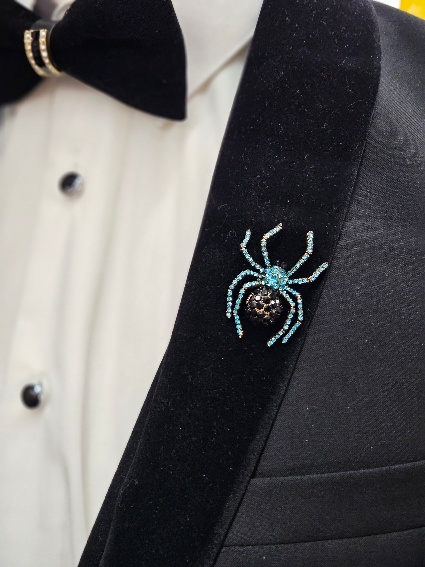 Men's Brooch Black and Light Blue stone color Spider Pin lapel