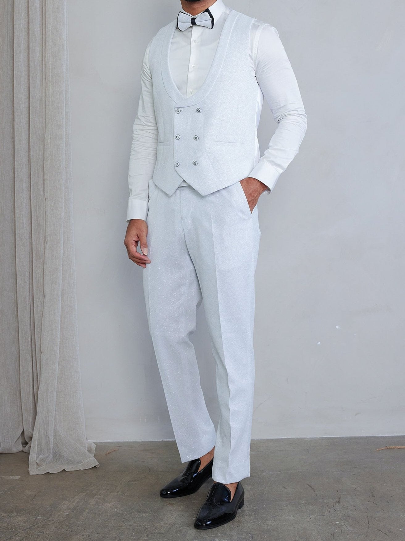Men's 5-Pieces White Glitter Bomb Tuxedo Set
