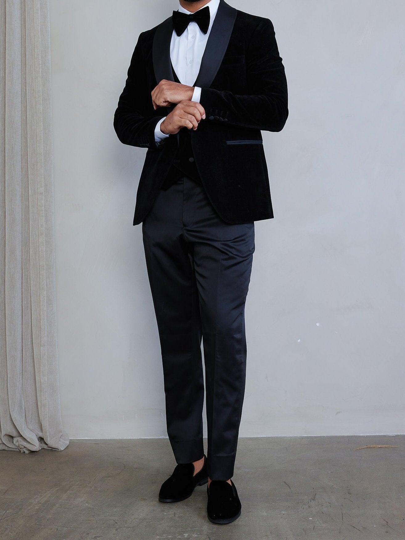 Men's 5-Pieces Black Velvet Shawl Tuxedo Set