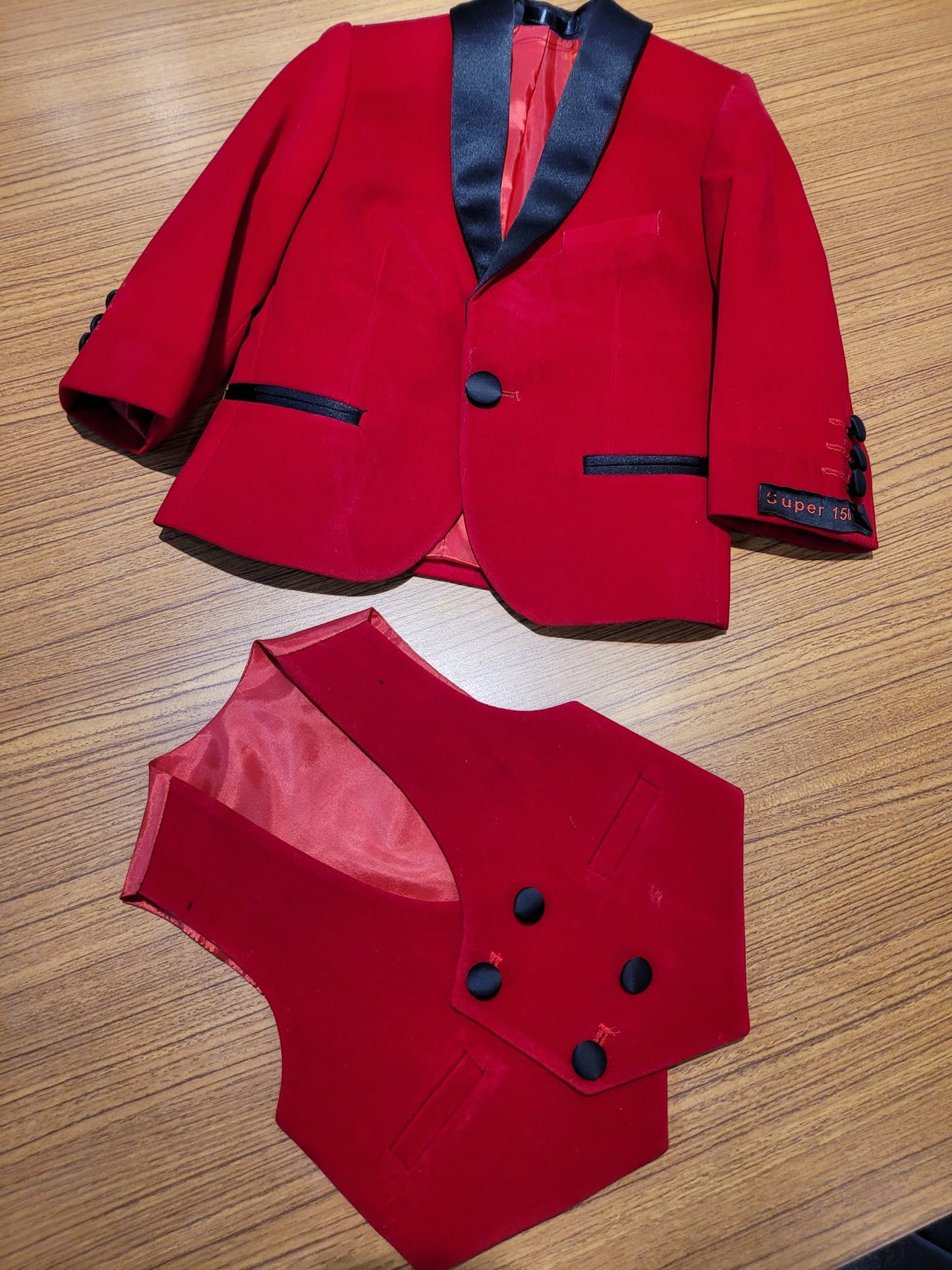 Boy's 5-Pieces Red Velvet Tuxedo Set