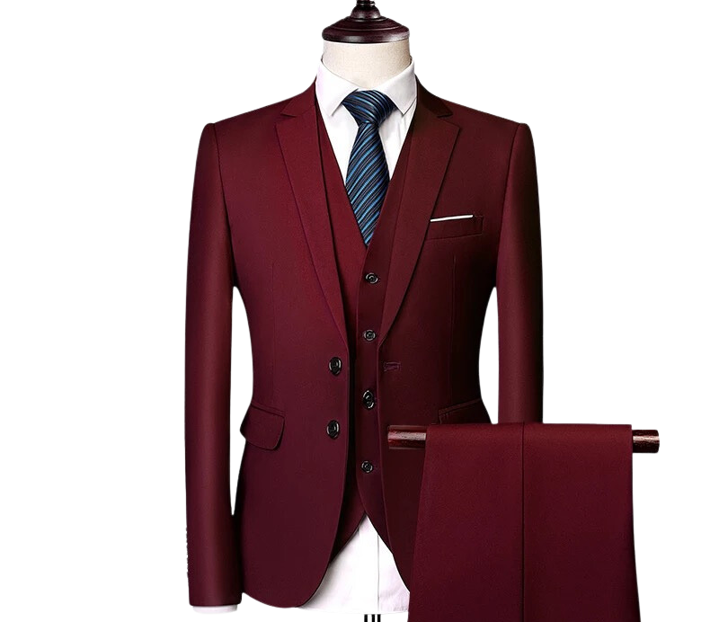 Men's 3-Pieces Burgundy Suit Set
