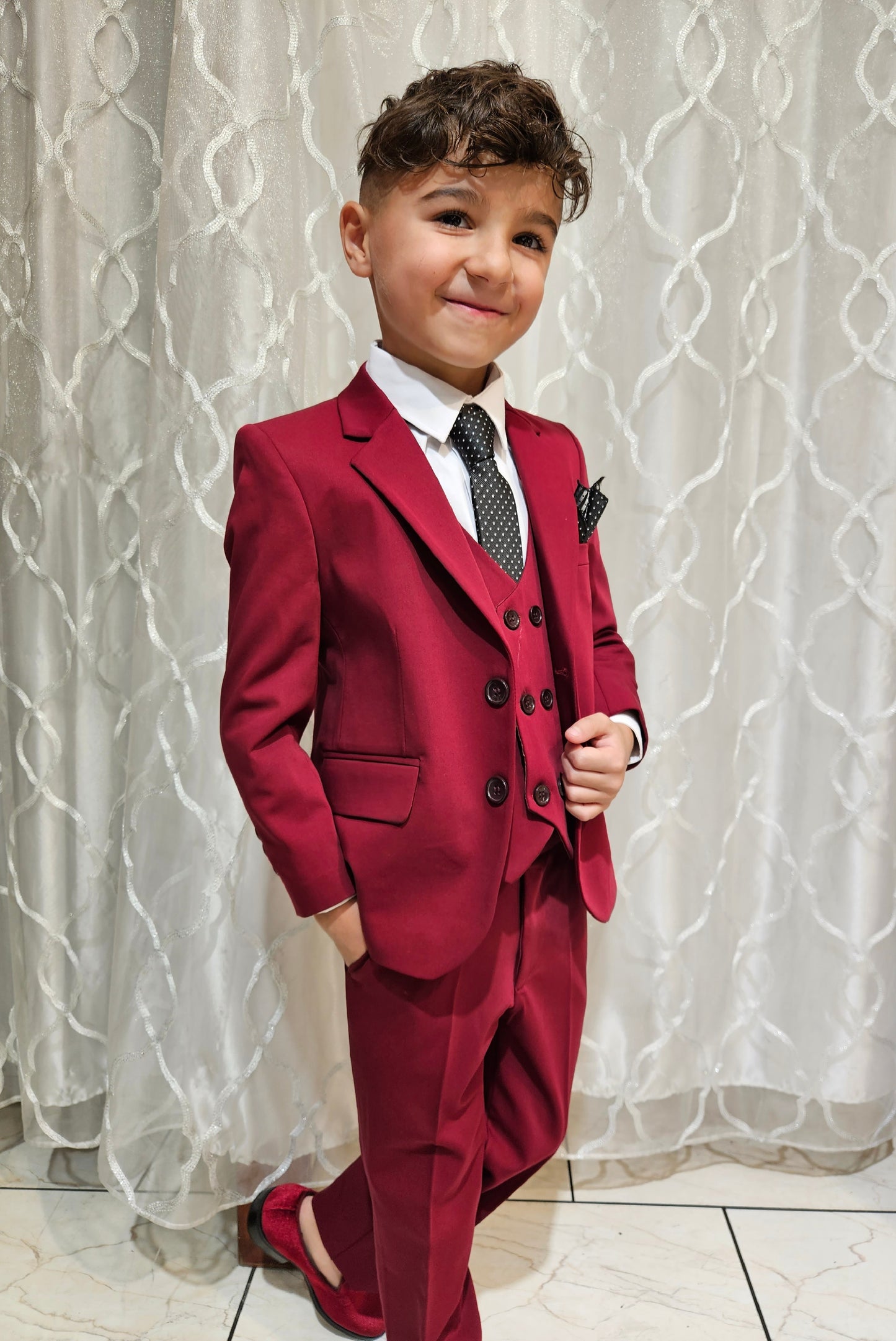 Boy's 5-Pieces Apple red Suit Set