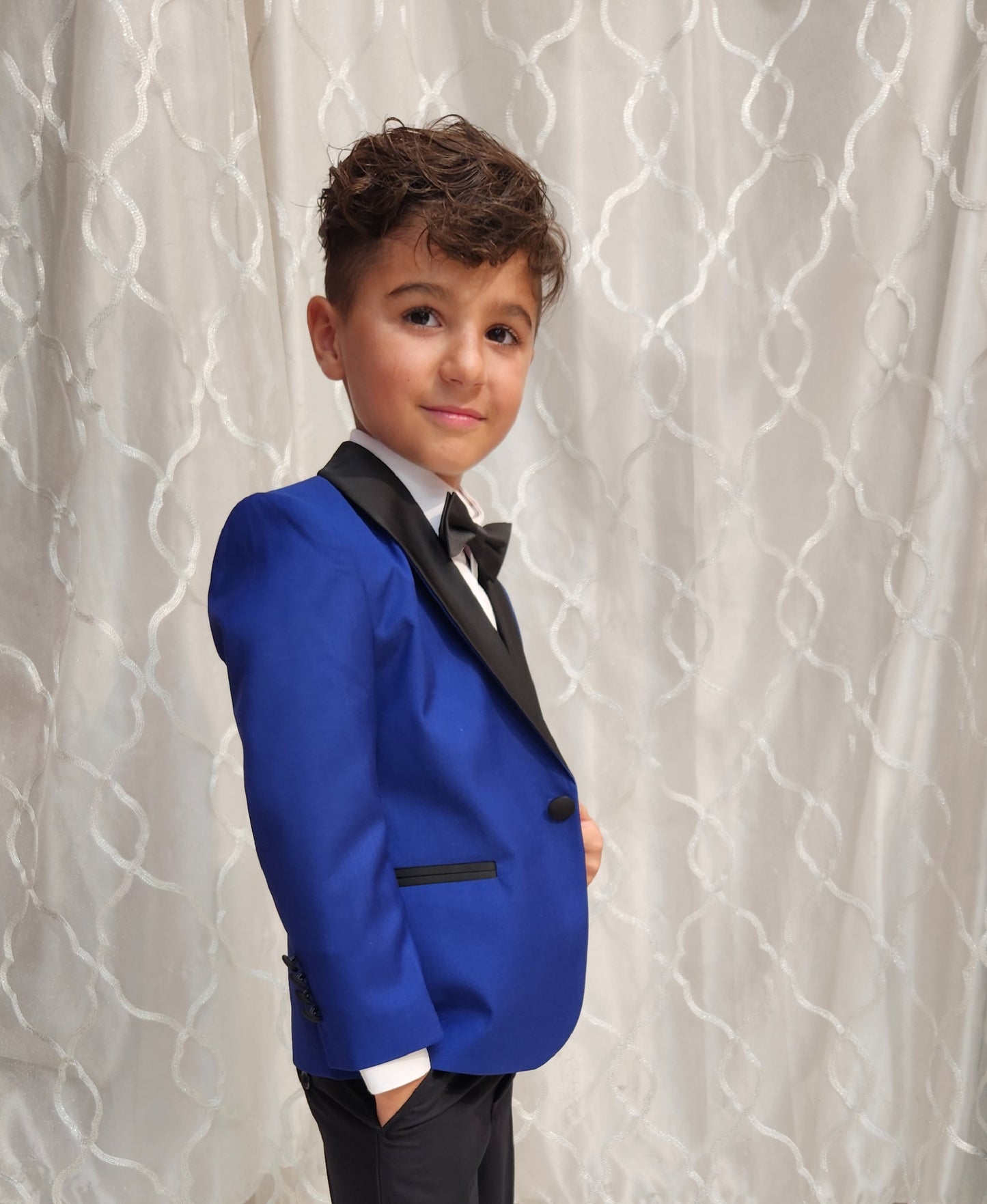 Boys 5-Pieces French Blue shawl tuxedo Set