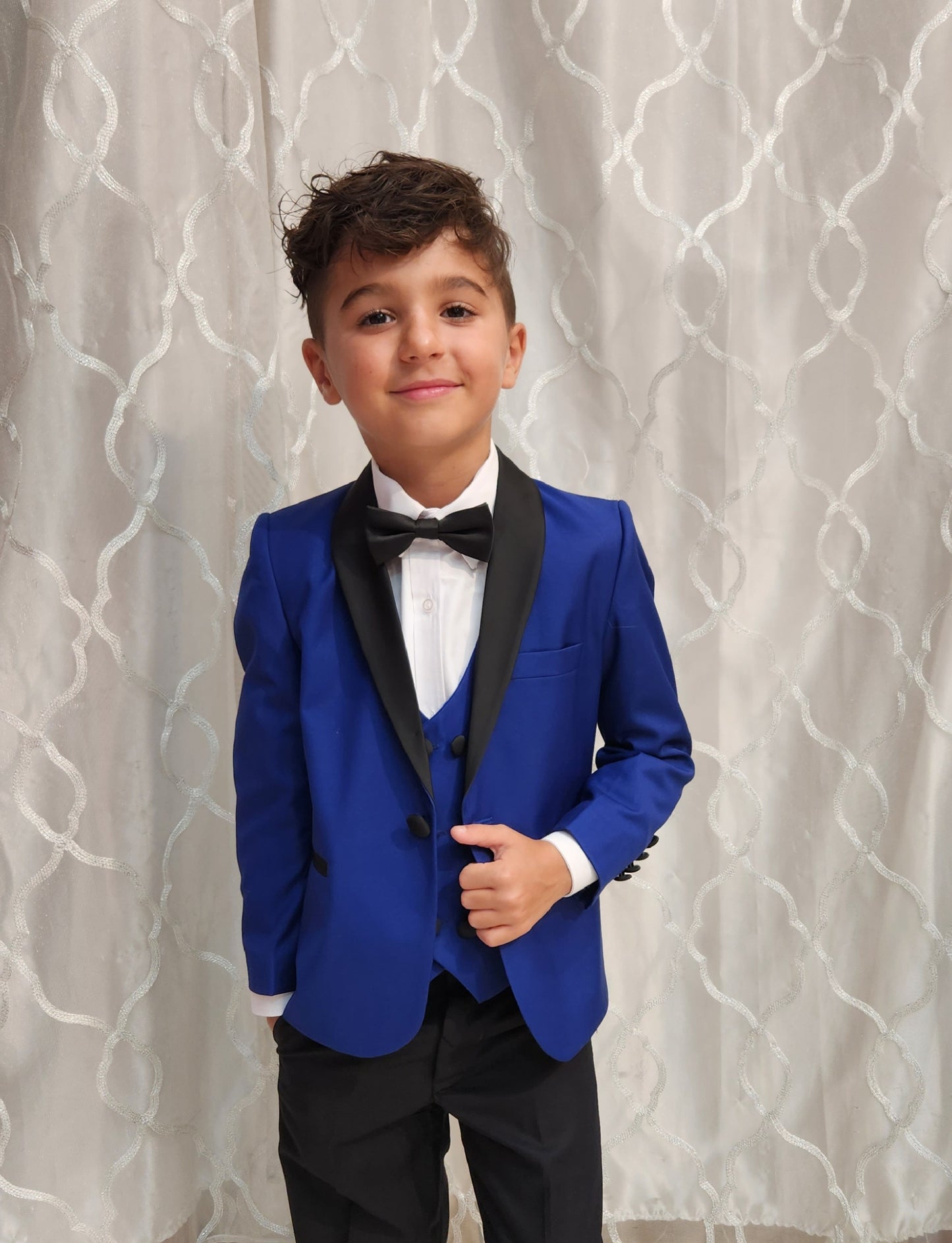 Boys 5-Pieces French Blue shawl tuxedo Set