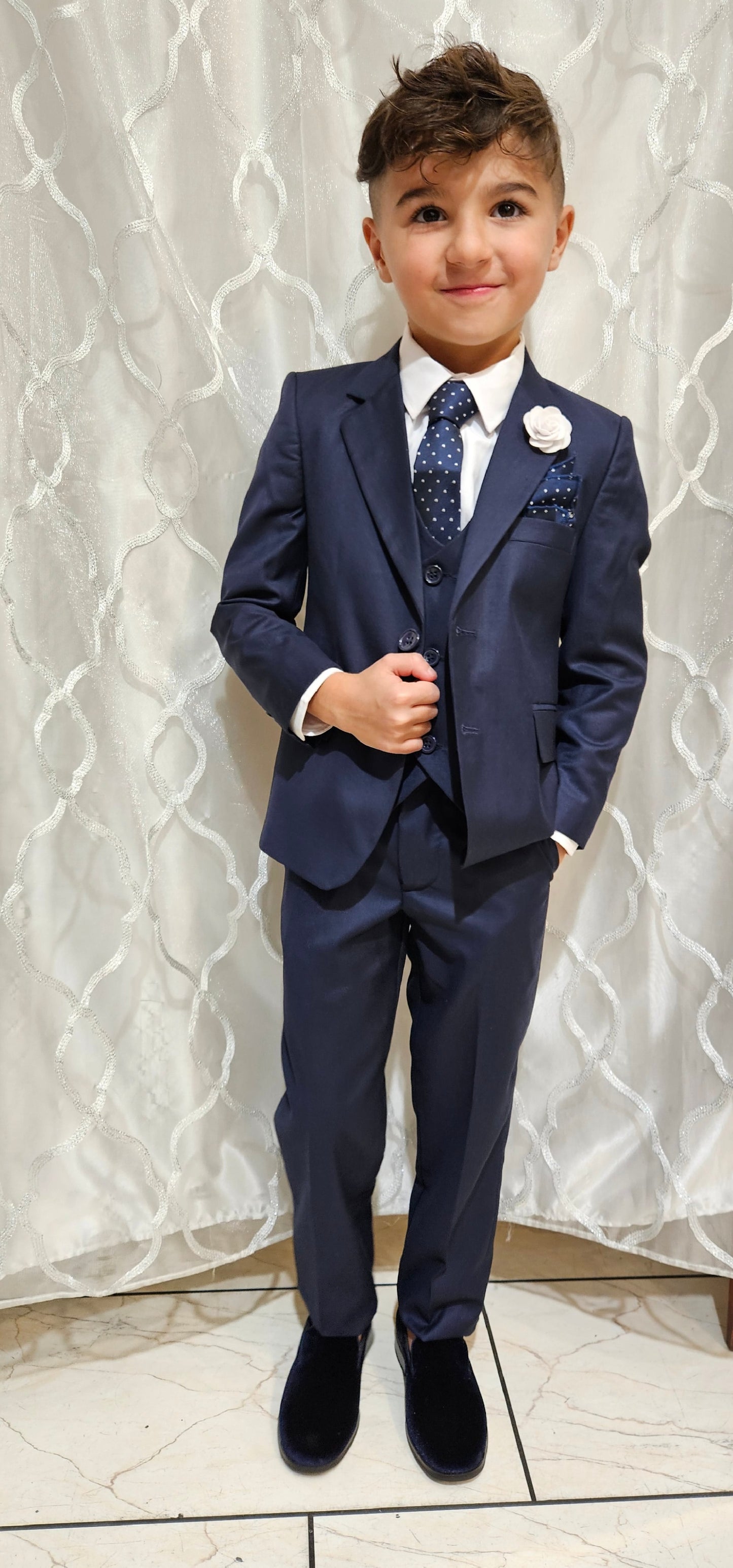 Boy's 5-Pieces Light Navy Blue Suit Set