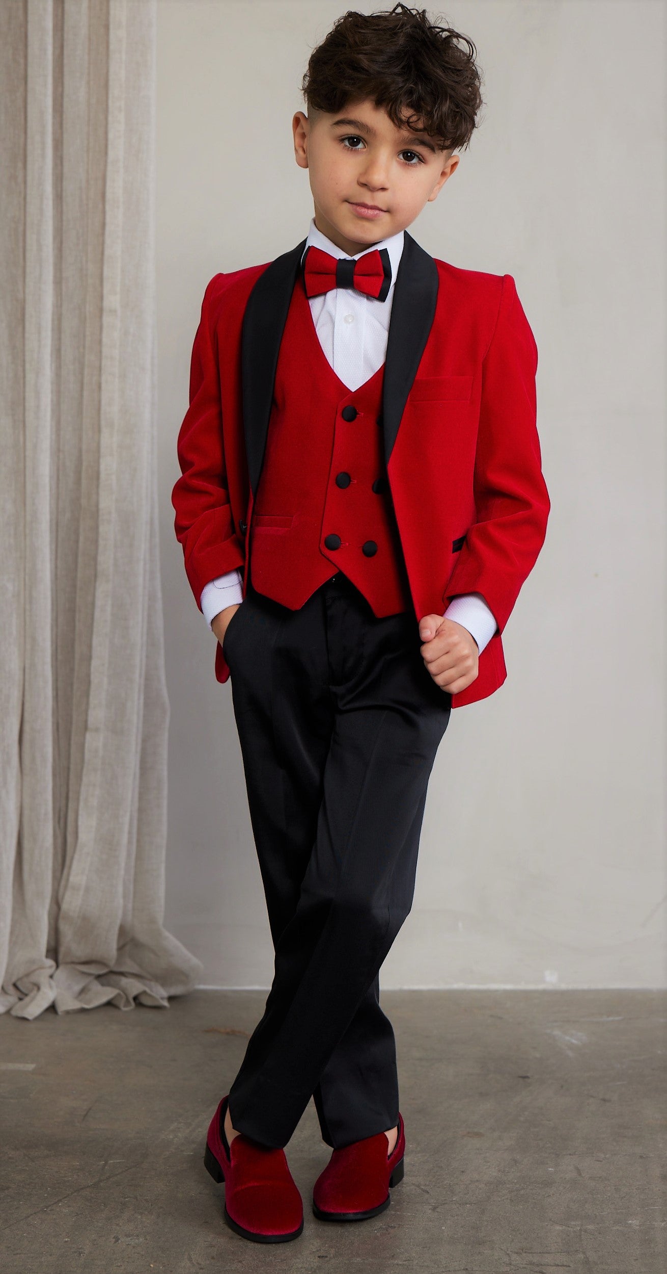 Boy's 5-Pieces Red Velvet Tuxedo Set