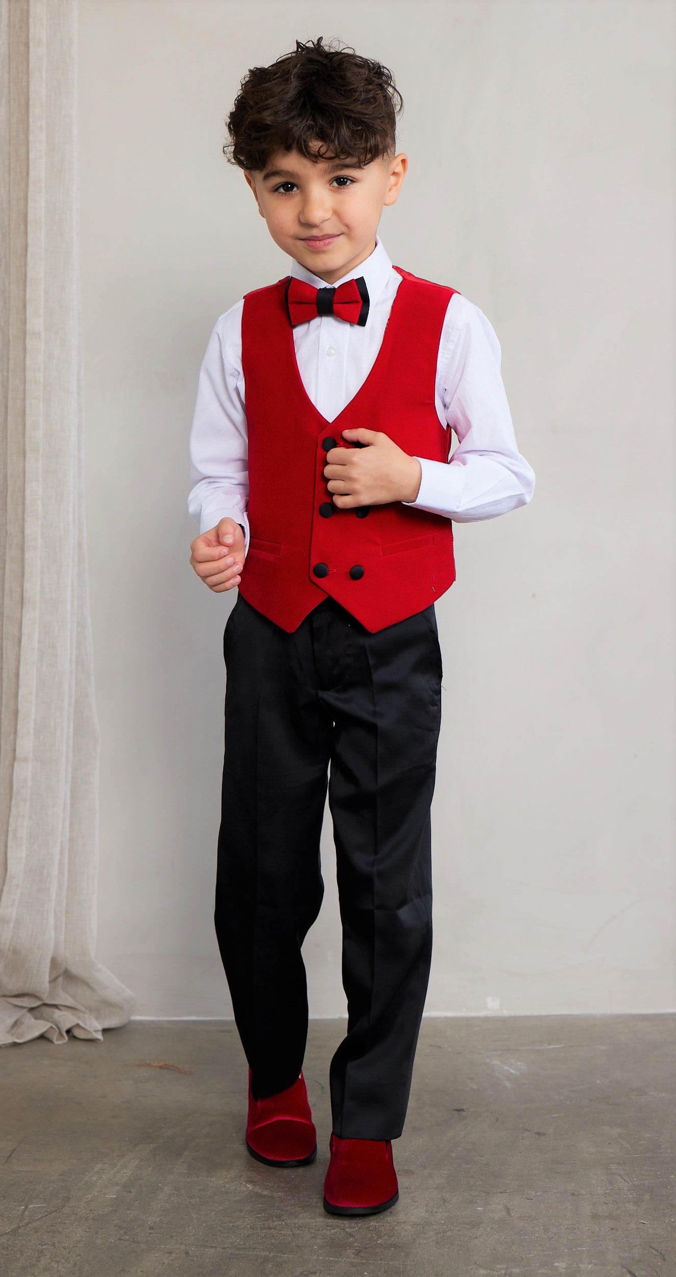 Boy's 5-Pieces Red Velvet Tuxedo Set