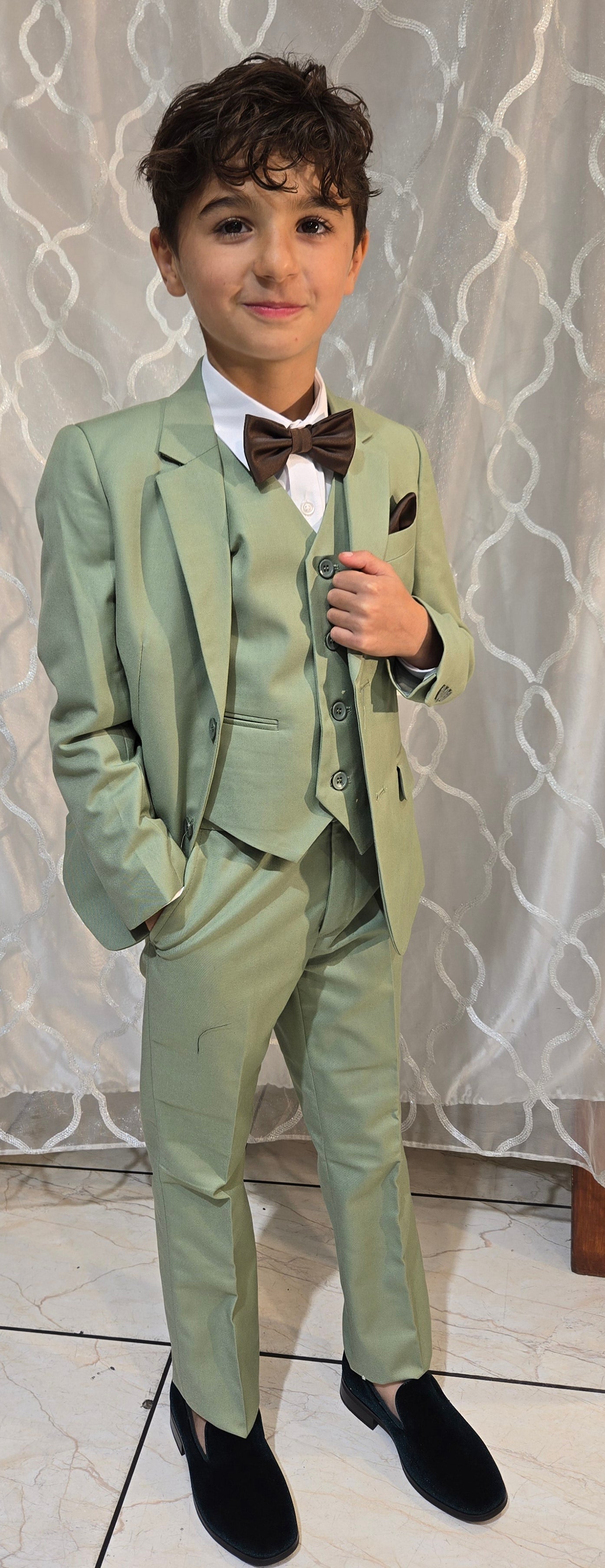 Boys 5-Pieces Olive green color Suit Set
