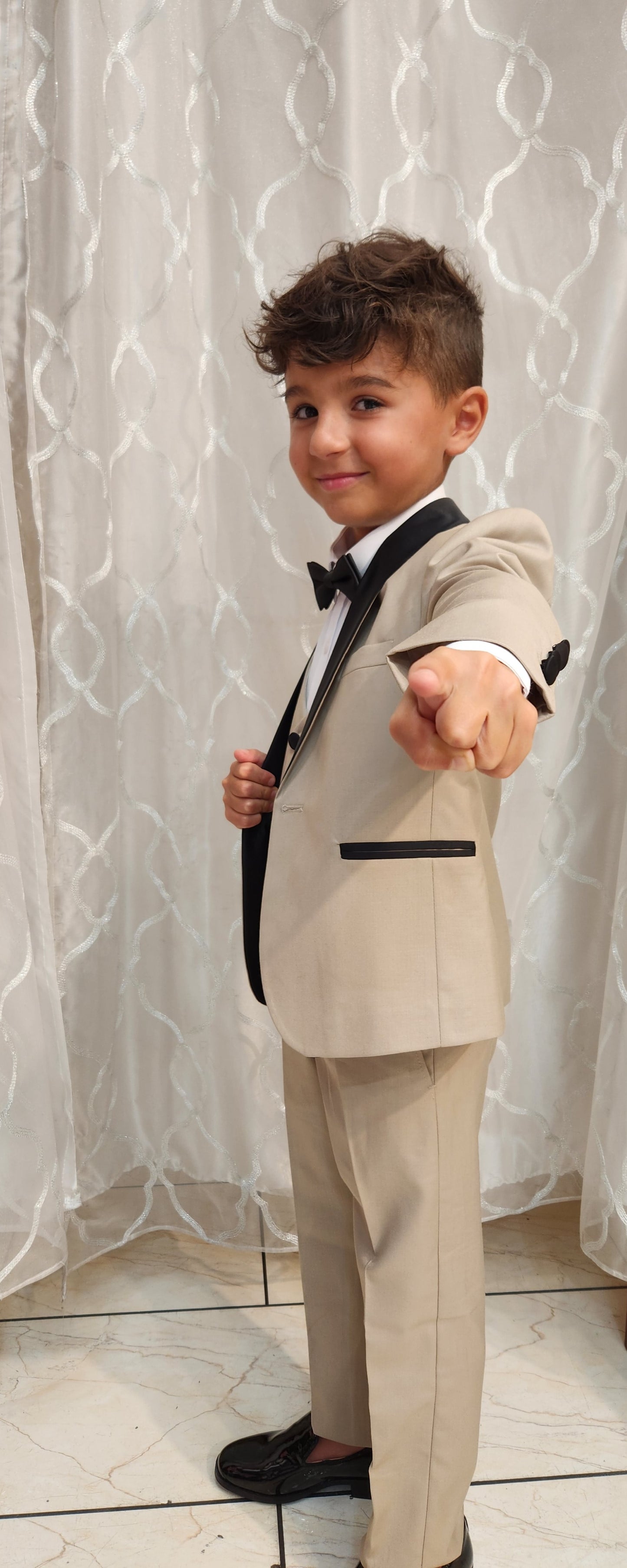 Boys 5-Pieces Tan shawl tuxedo Set