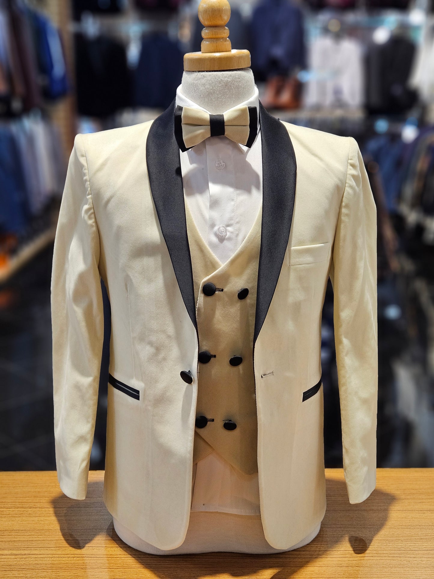 Boy's 5-Pieces Ivory Velvet Tuxedo Set