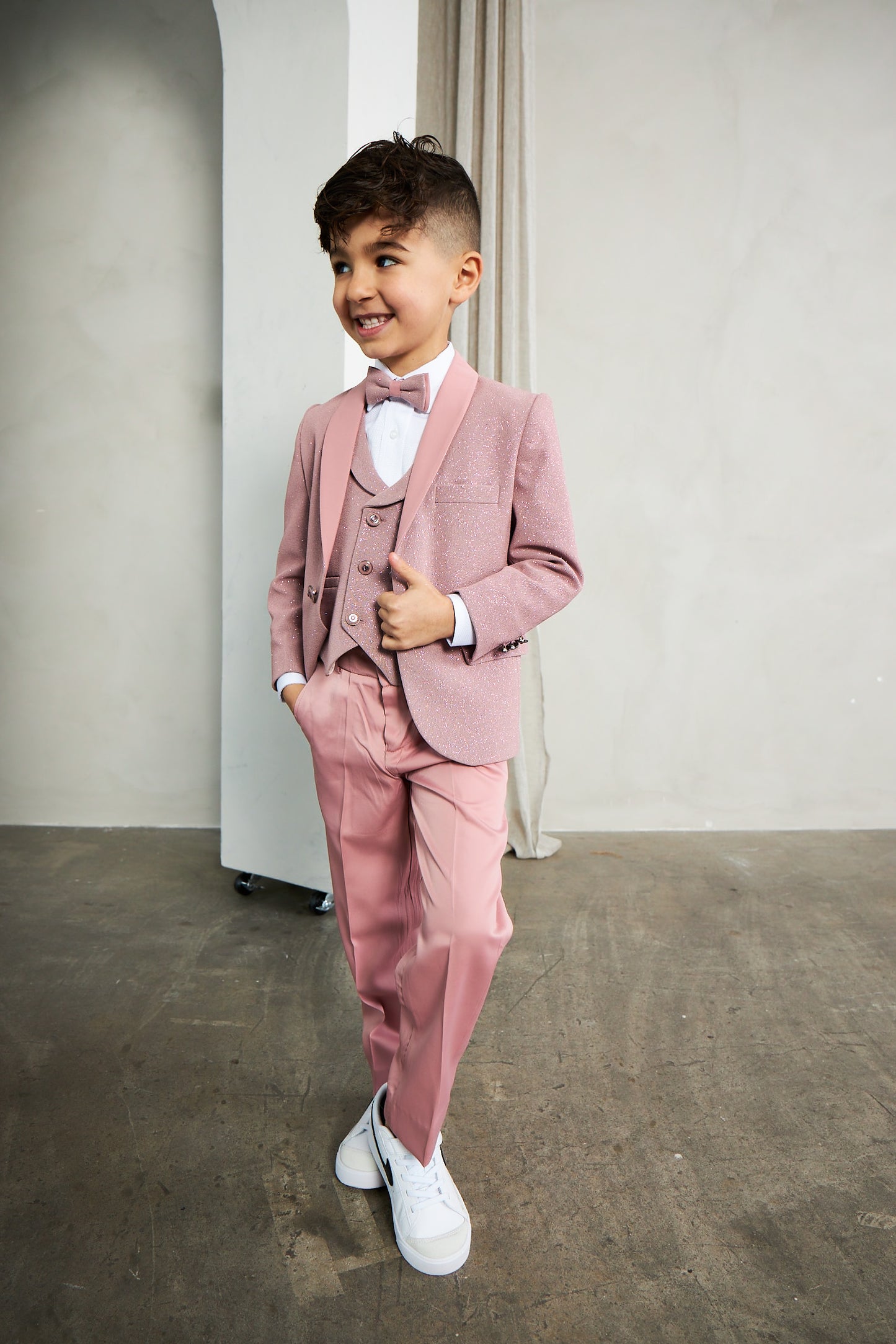 Boy's 5-Pieces Blush Glitter Bomb Tuxedo Set