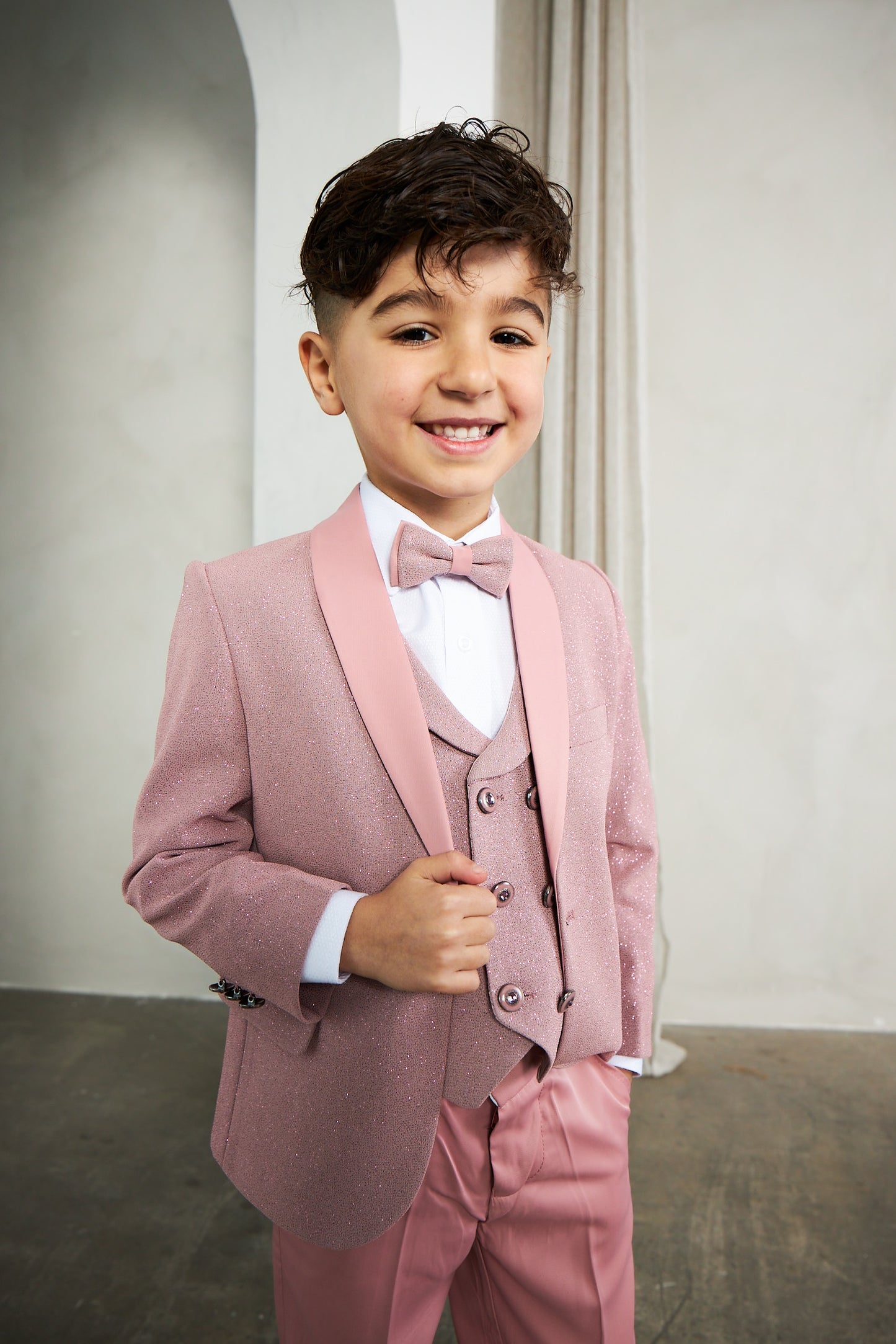 Boy's 5-Pieces Blush Glitter Bomb Tuxedo Set