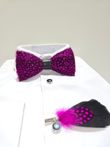 Men's Premium  Black and pink color  Feather Fashion Bow Tie Accessories Set