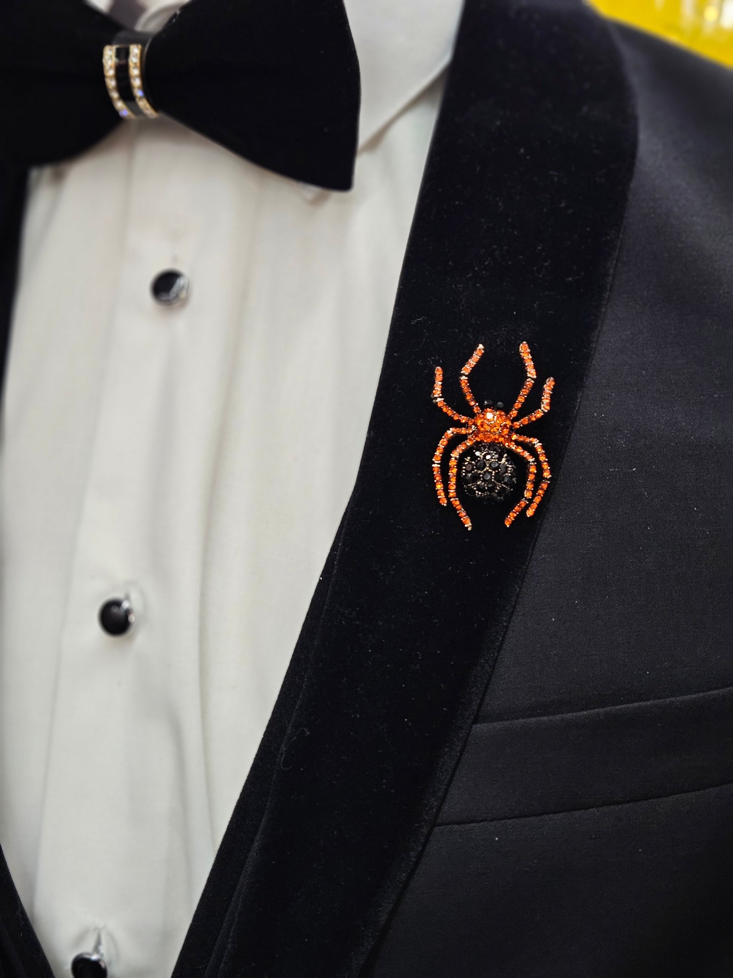 Men's Brooch  Black and Orange stone color Spider Pin lapel