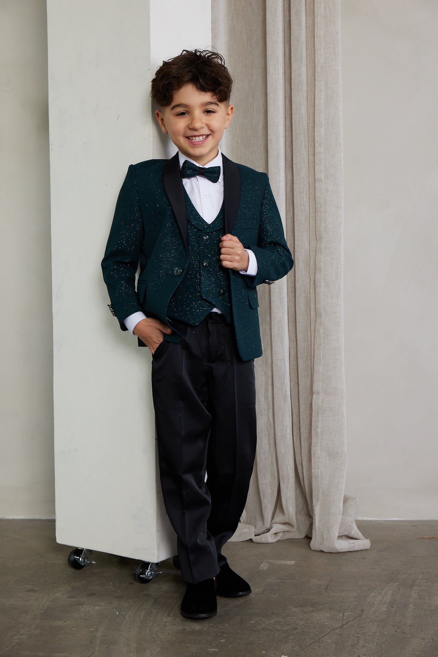 Boys 5-Pieces Green Glitter Bomb Tuxedo Set