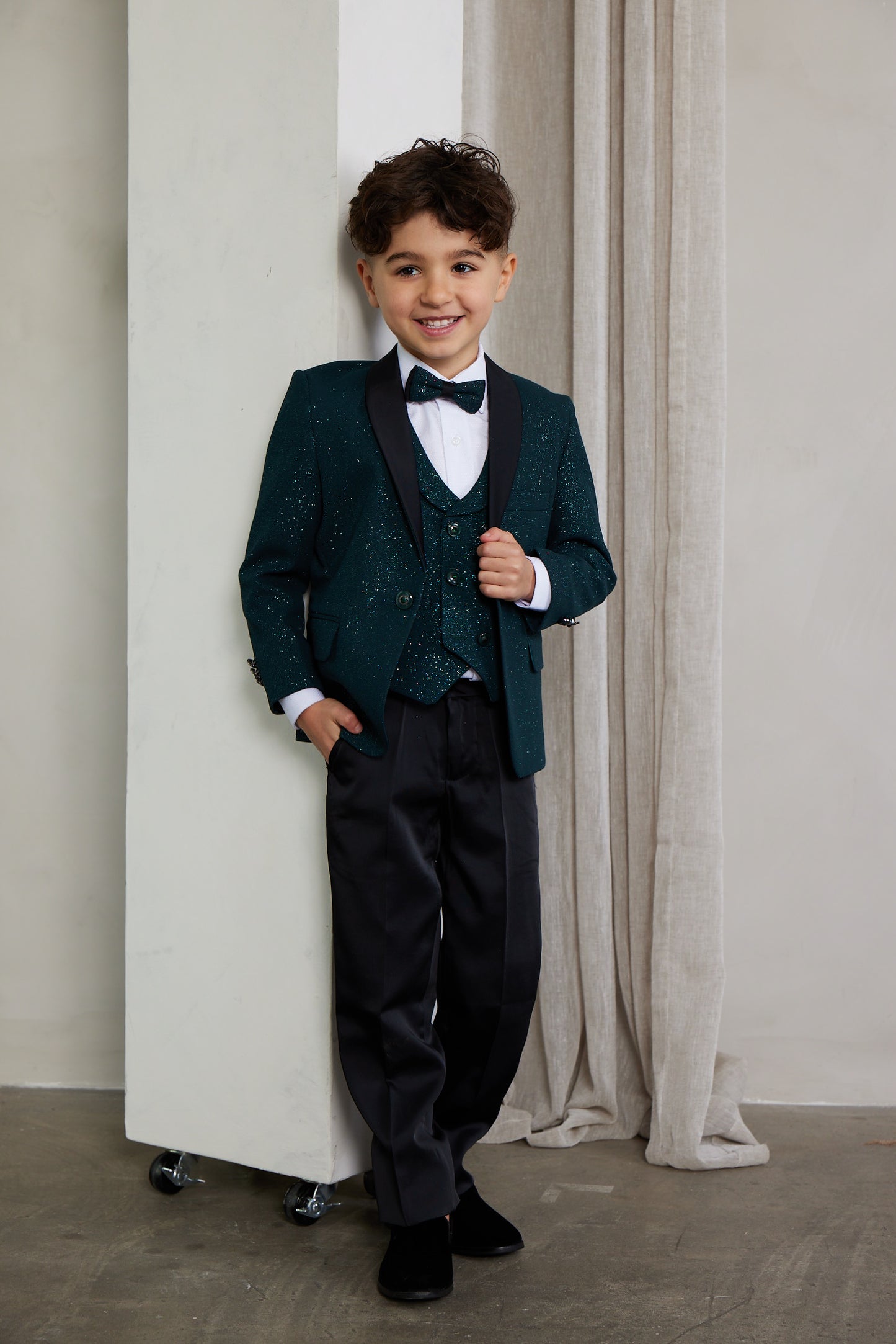 Boys 5-Pieces Green Glitter Bomb Tuxedo Set