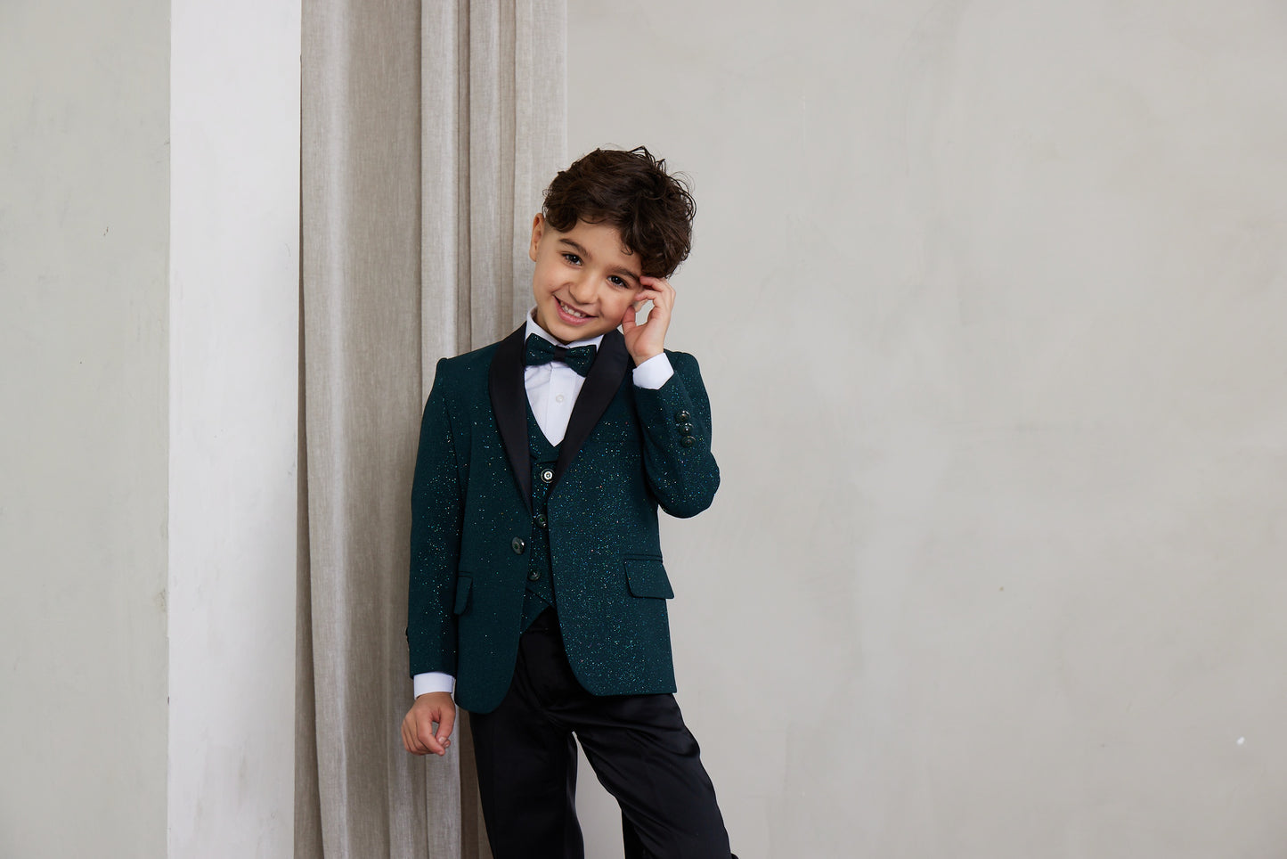 Boys 5-Pieces Green Glitter Bomb Tuxedo Set