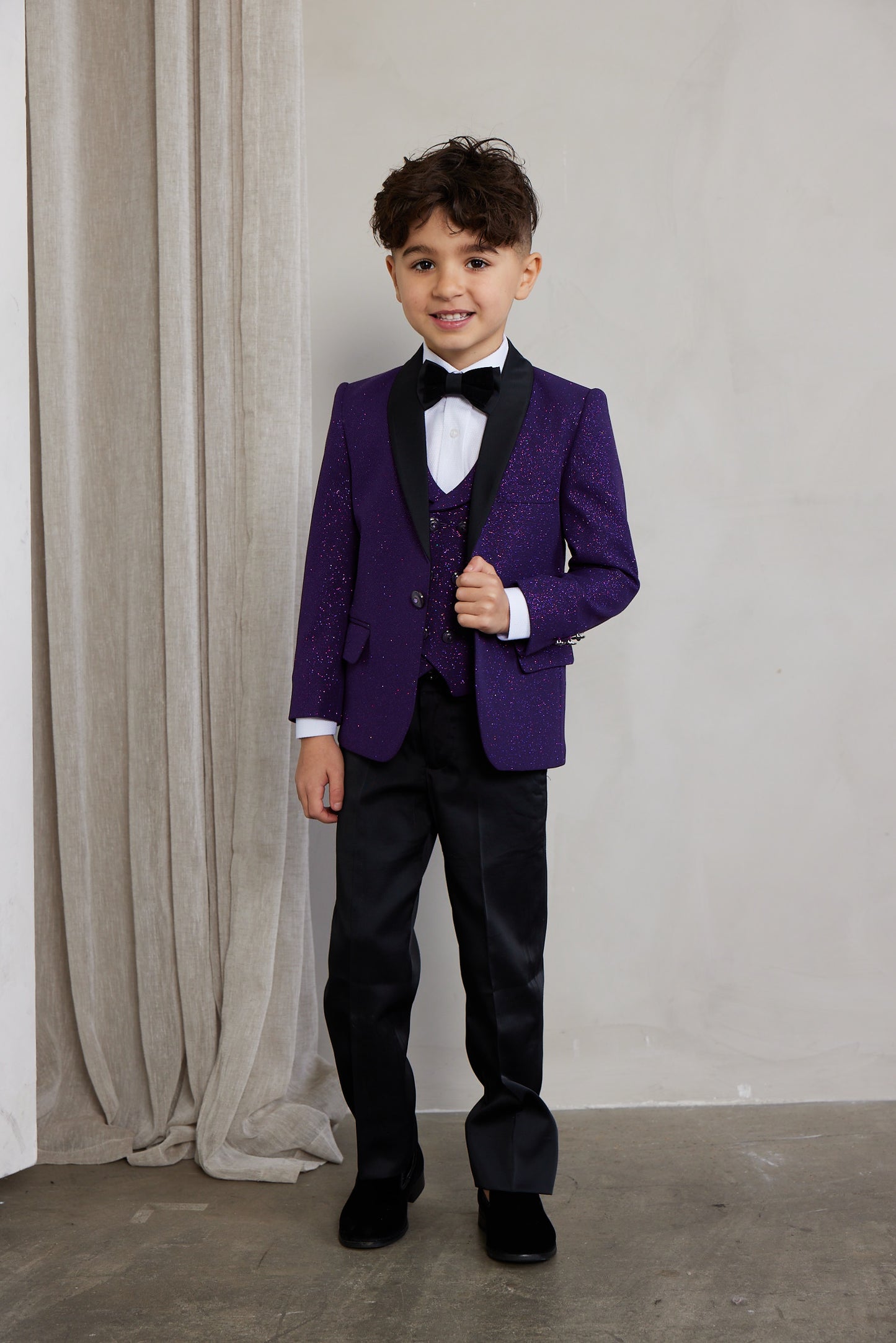 Boy's 5-Pieces Plum Glitter Bomb Tuxedo Set