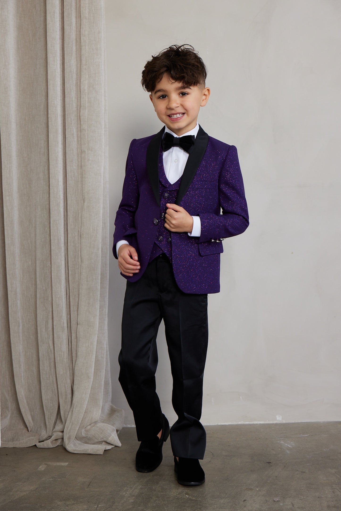 Boy's 5-Pieces Plum Glitter Bomb Tuxedo Set