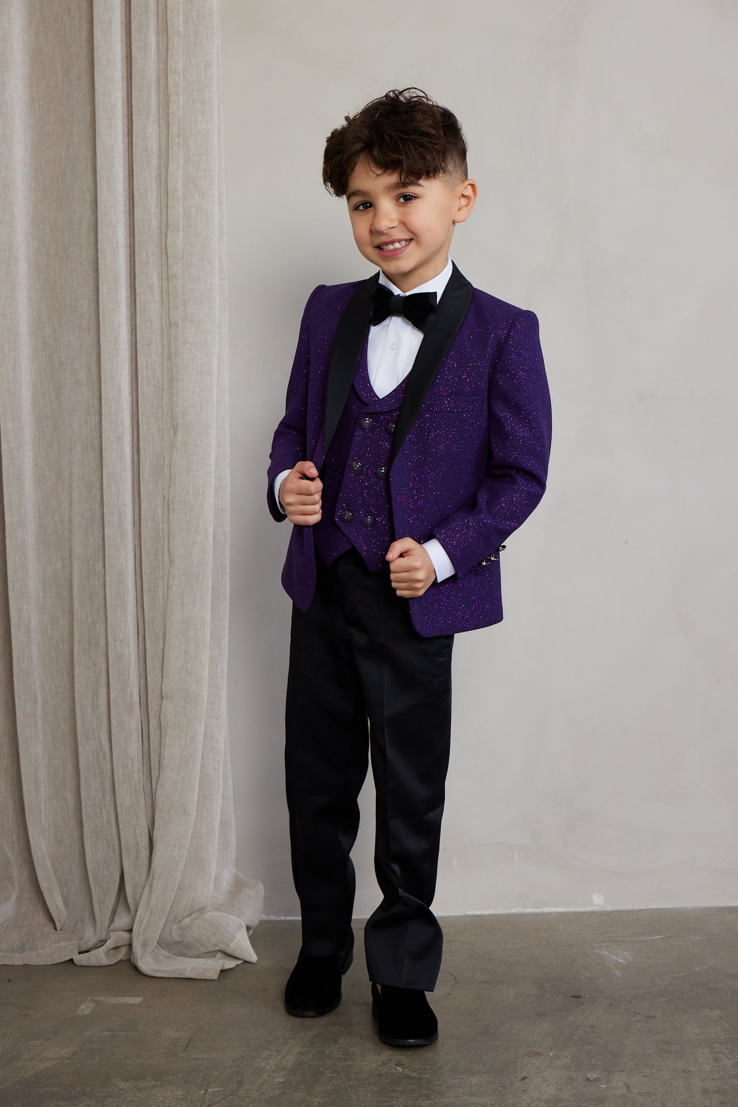 Boy's 5-Pieces Plum Glitter Bomb Tuxedo Set