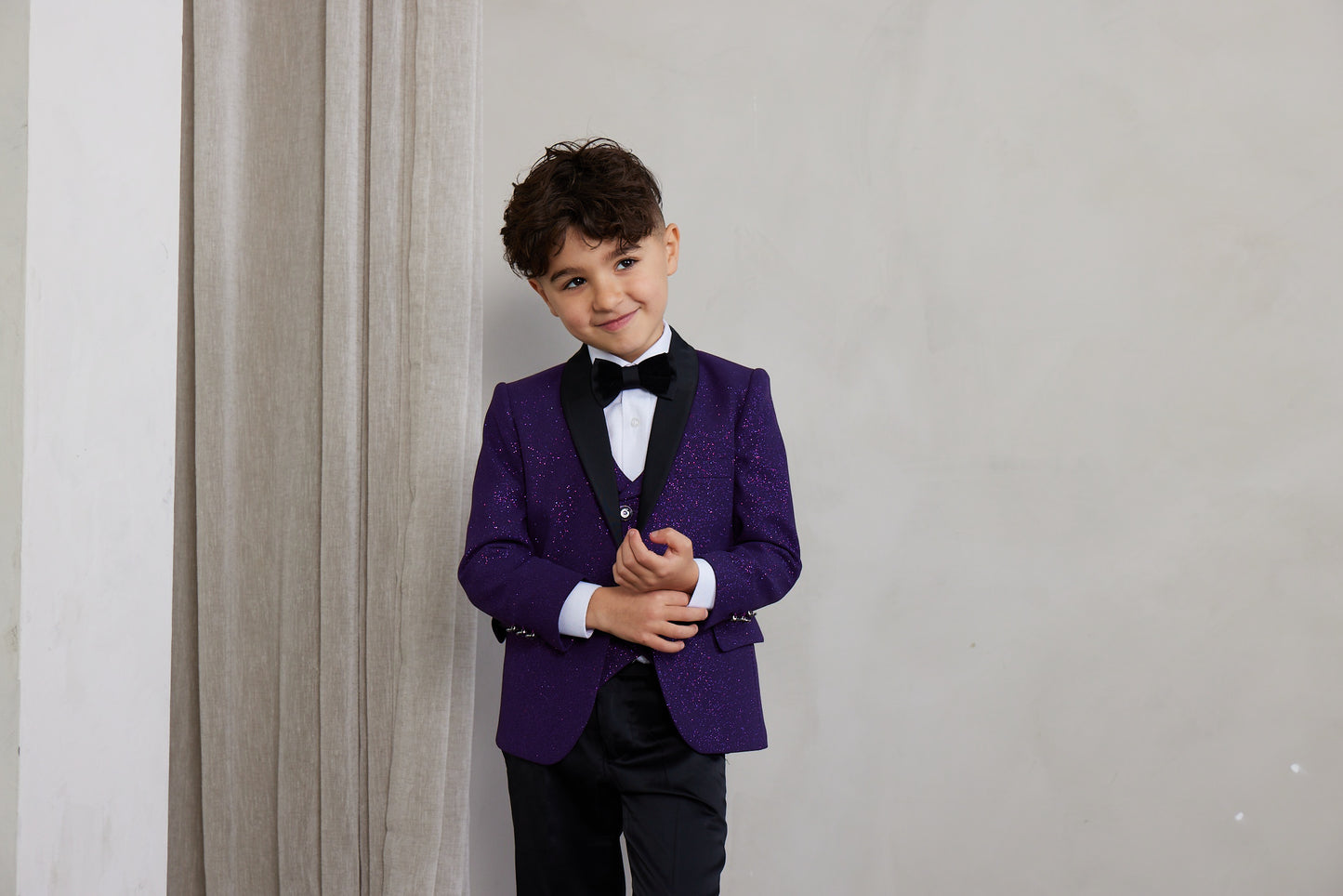 Boy's 5-Pieces Plum Glitter Bomb Tuxedo Set