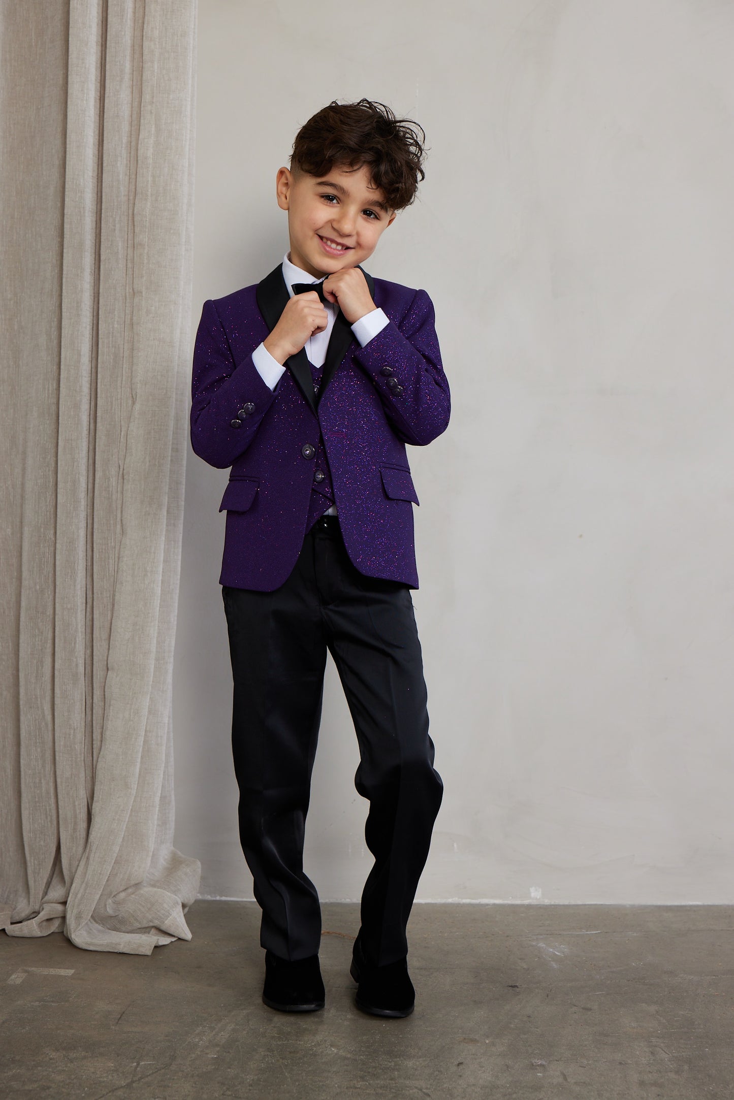 Boy's 5-Pieces Plum Glitter Bomb Tuxedo Set