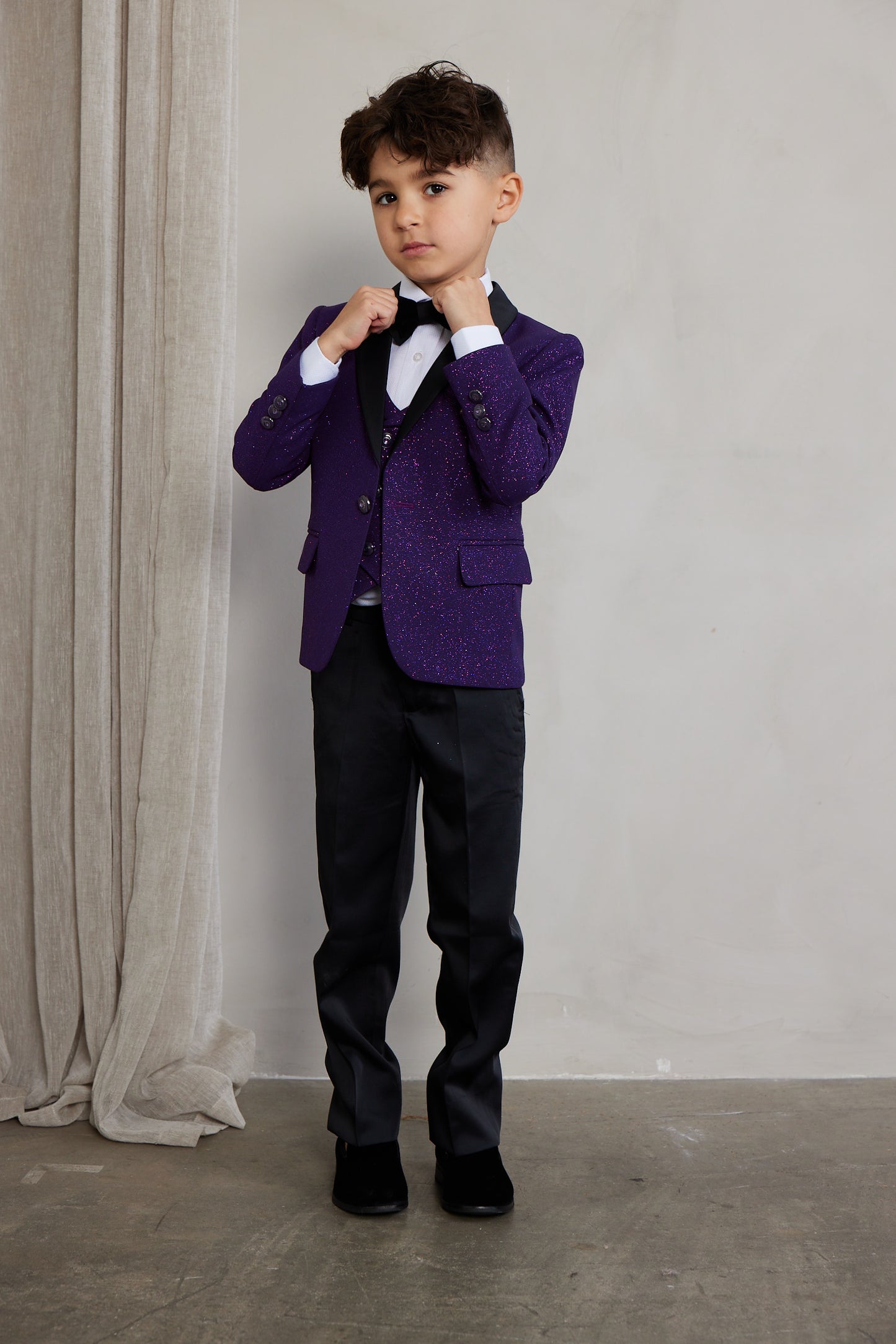 Boy's 5-Pieces Plum Glitter Bomb Tuxedo Set