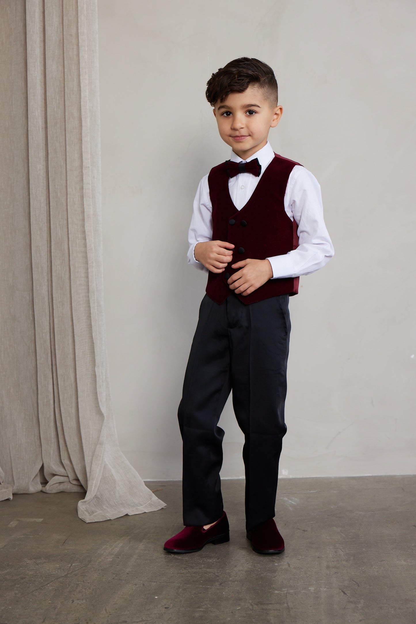 Boy's 5-Pieces Burgundy Velvet Tuxedo Set