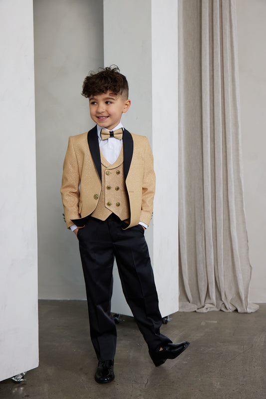 Boy's 5-Pieces Gold Glitter Bomb Tuxedo Set