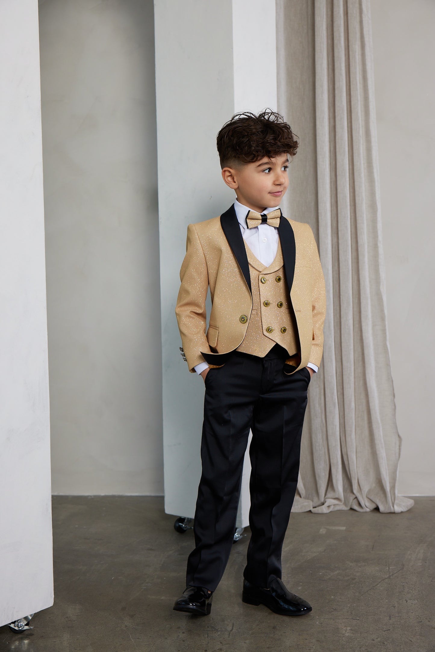 Boy's 5-Pieces Gold Glitter Bomb Tuxedo Set