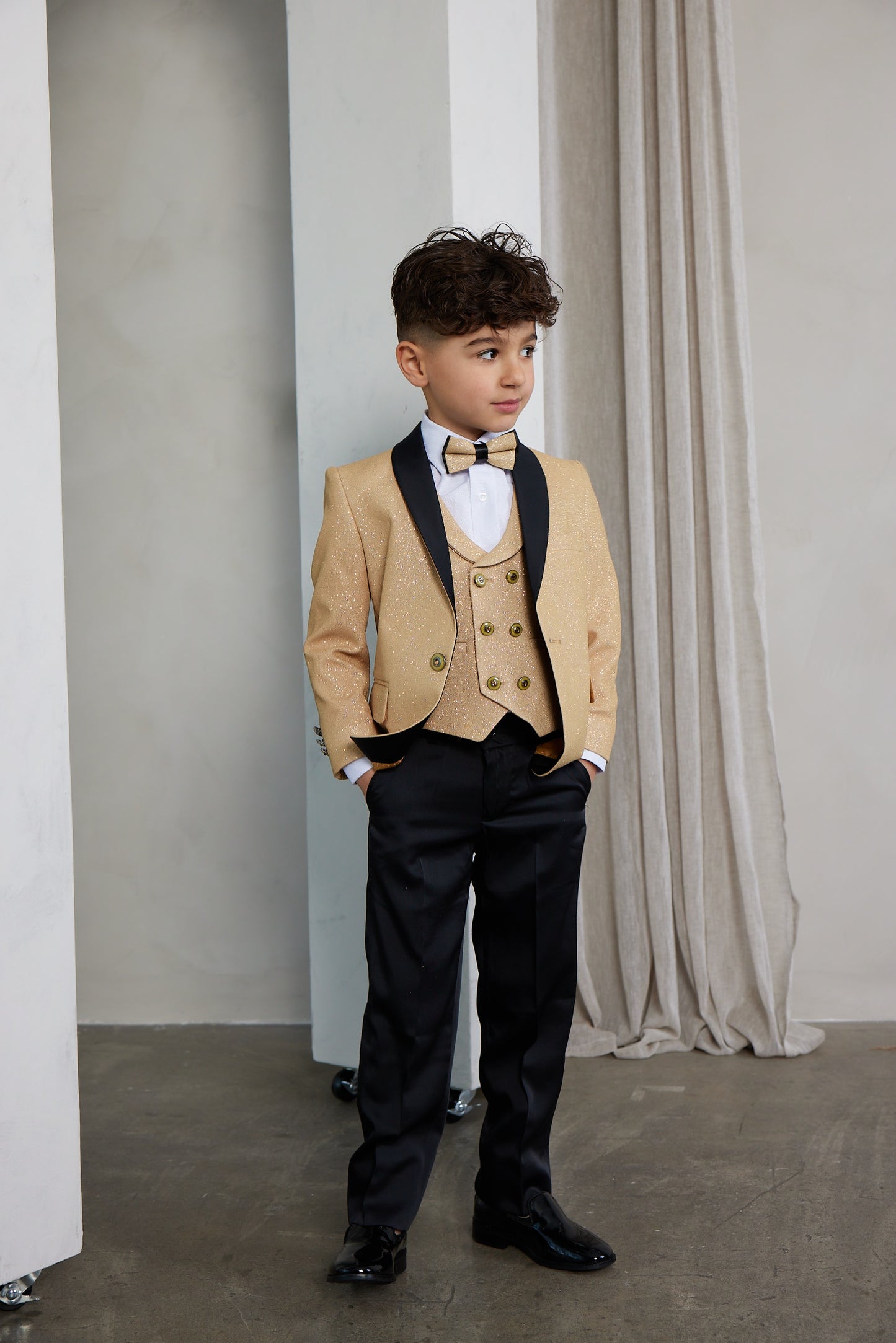 Boy's 5-Pieces Gold Glitter Bomb Tuxedo Set