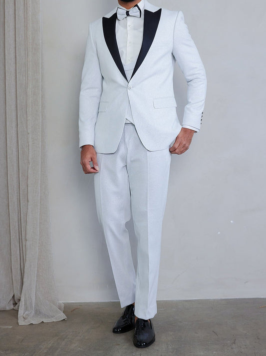 Men's 5-Pieces White Glitter Bomb Tuxedo Set