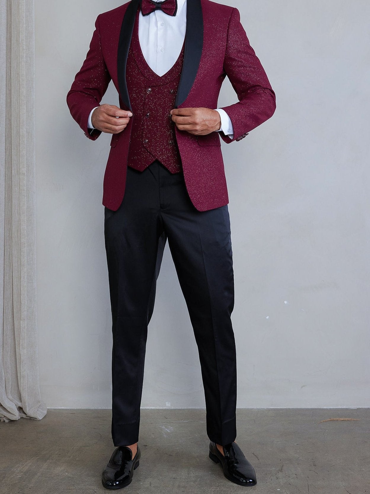 Men's 5-Pieces Burgundy Glitter Bomb Tuxedo Set