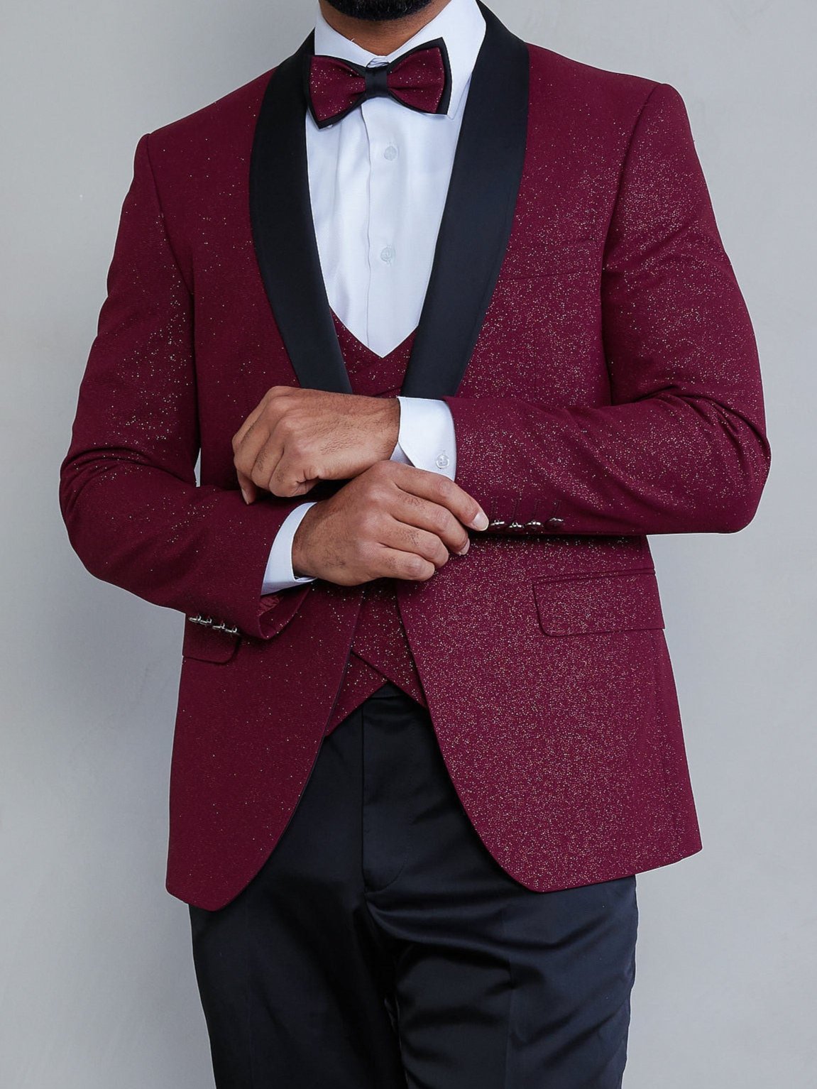 Men's 5-Pieces Burgundy Glitter Bomb Tuxedo Set