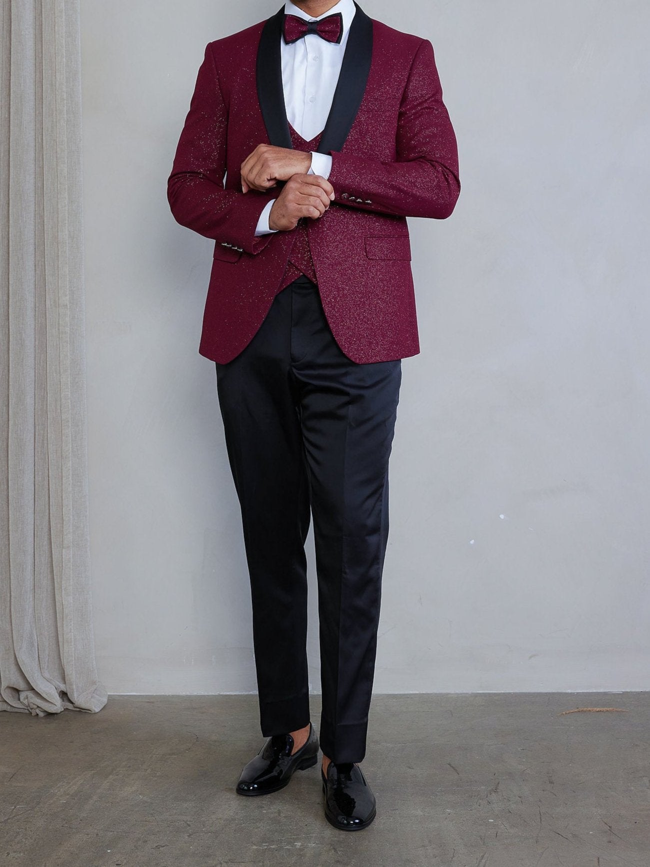 Men's 5-Pieces Burgundy Glitter Bomb Tuxedo Set