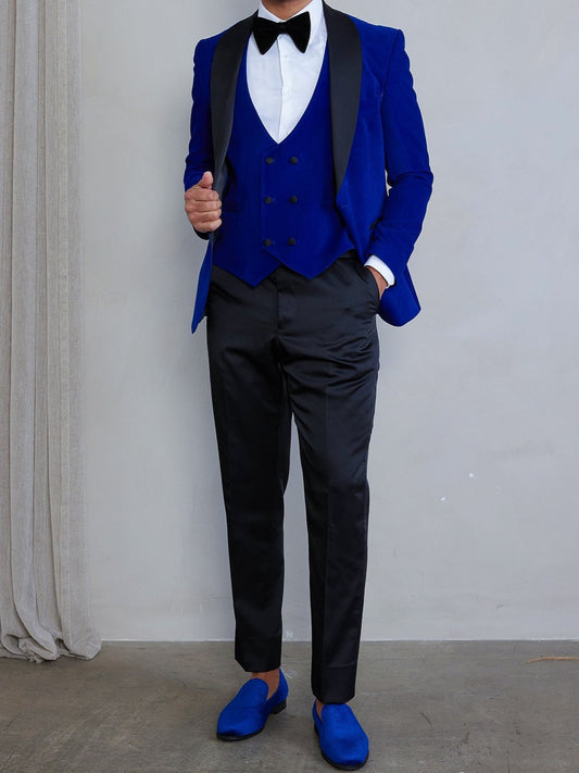 Men's 5-Pieces Blue Velvet Tuxedo Set