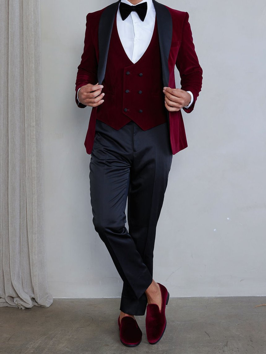 men's burgundy velvet loafers