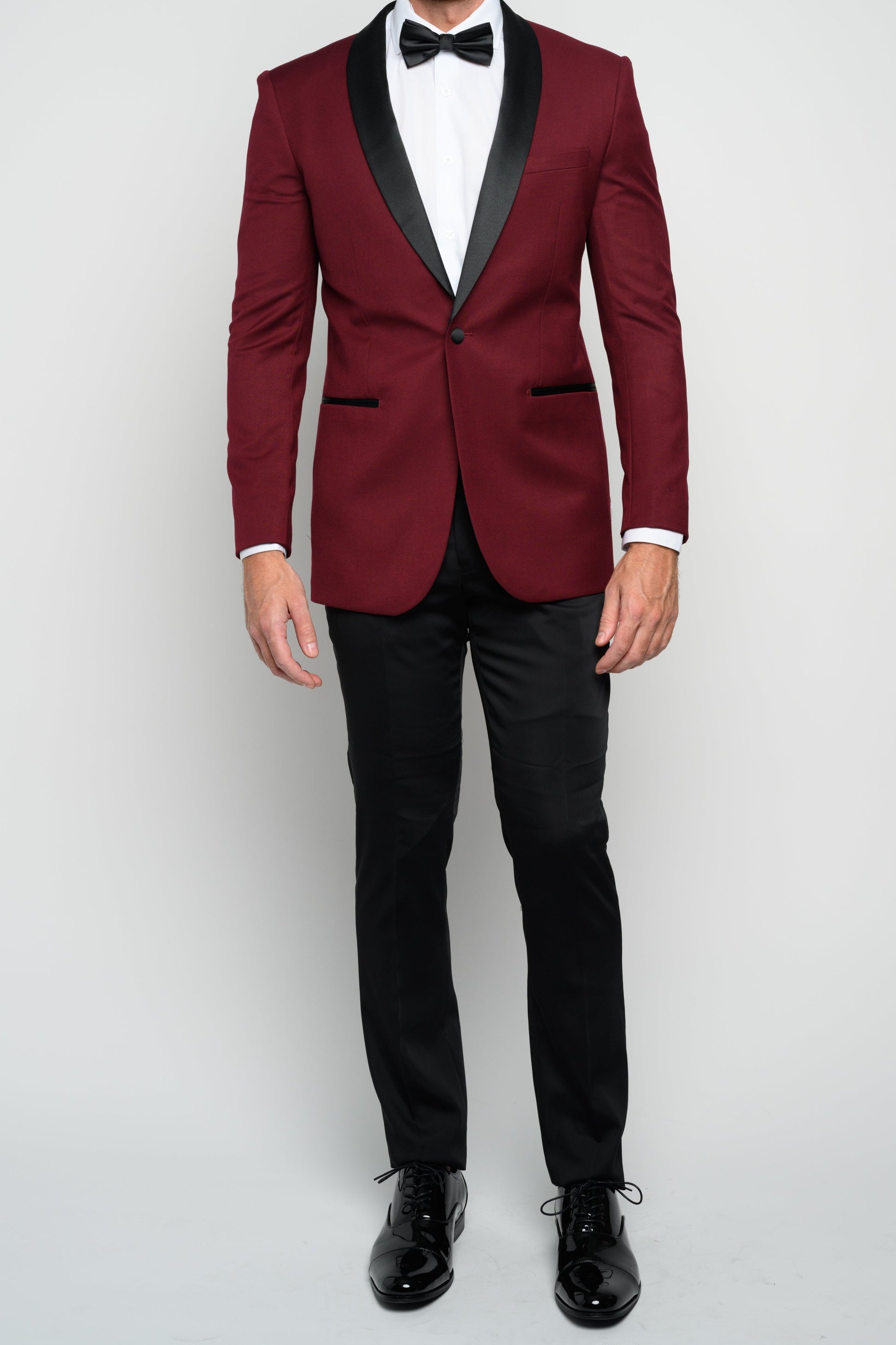 Men's Burgundy Shawl Lapel Slim Fit Tuxedo