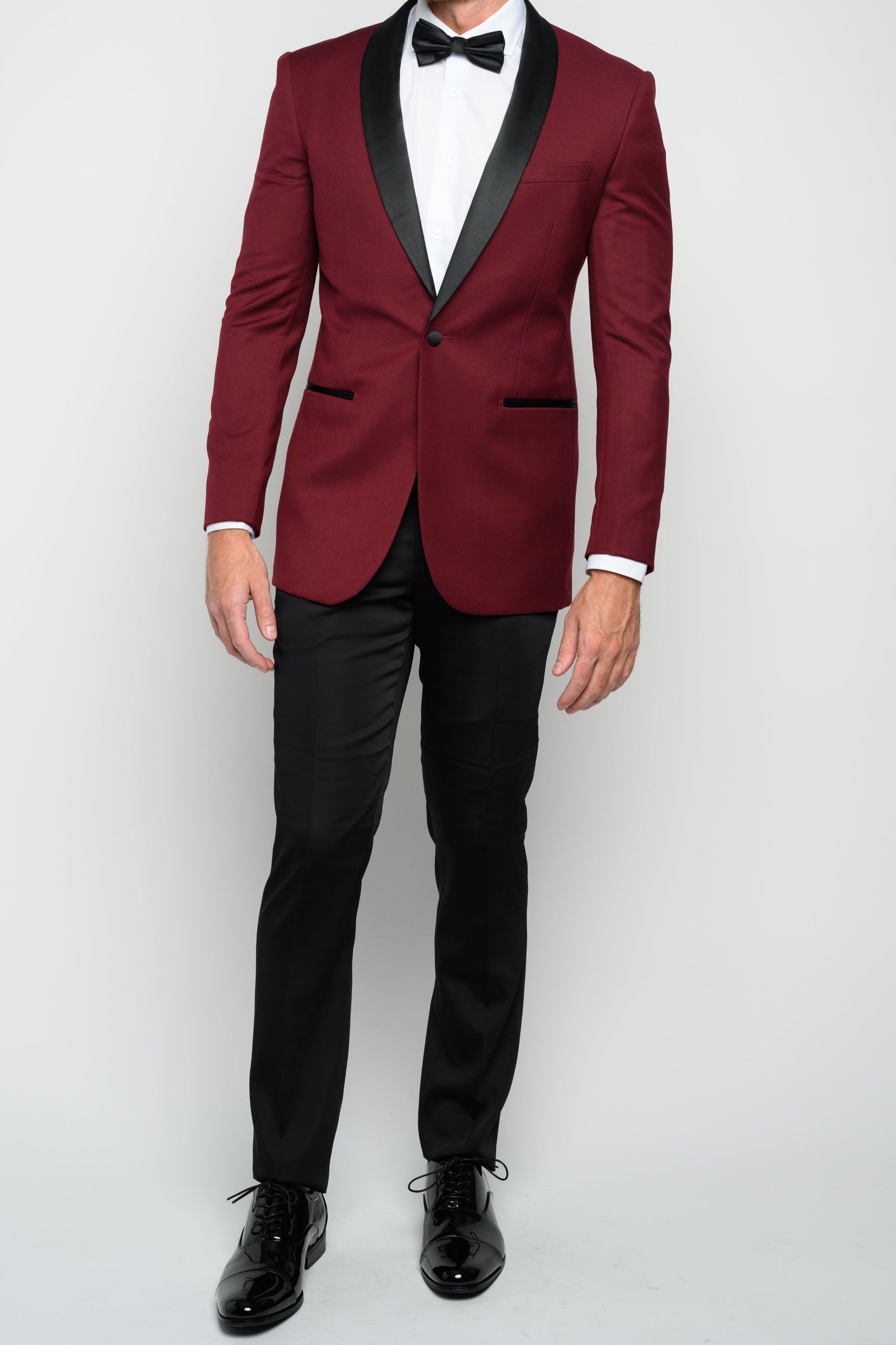 Men's Burgundy Shawl Lapel Slim Fit Tuxedo