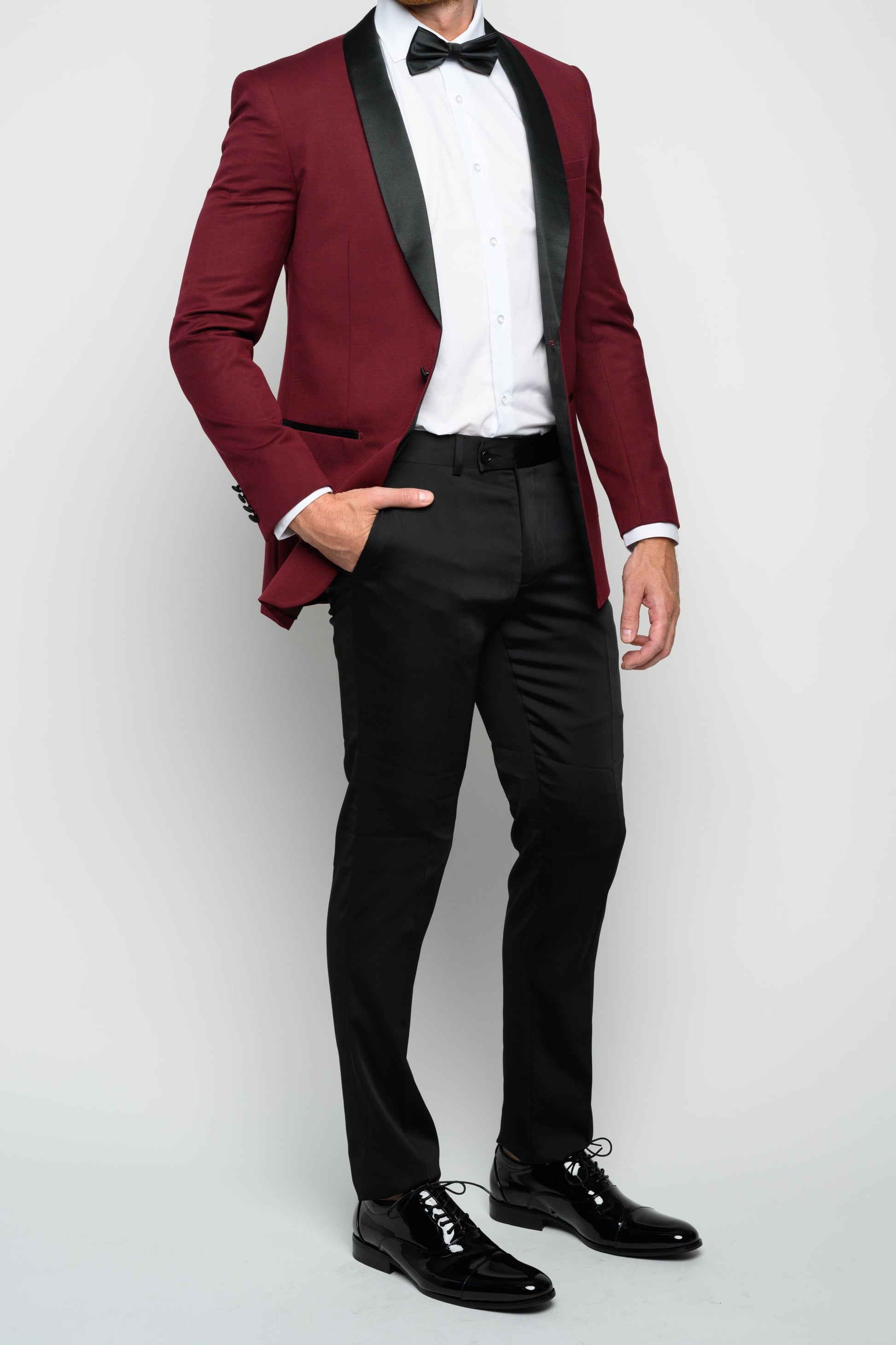 Men's Burgundy Shawl Lapel Slim Fit Tuxedo