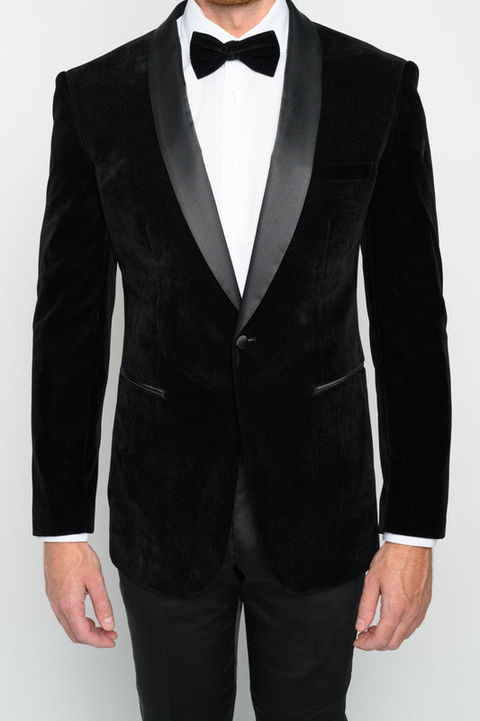 Men's Black Velvet Shawl Lapel Slim Fit Tuxedo