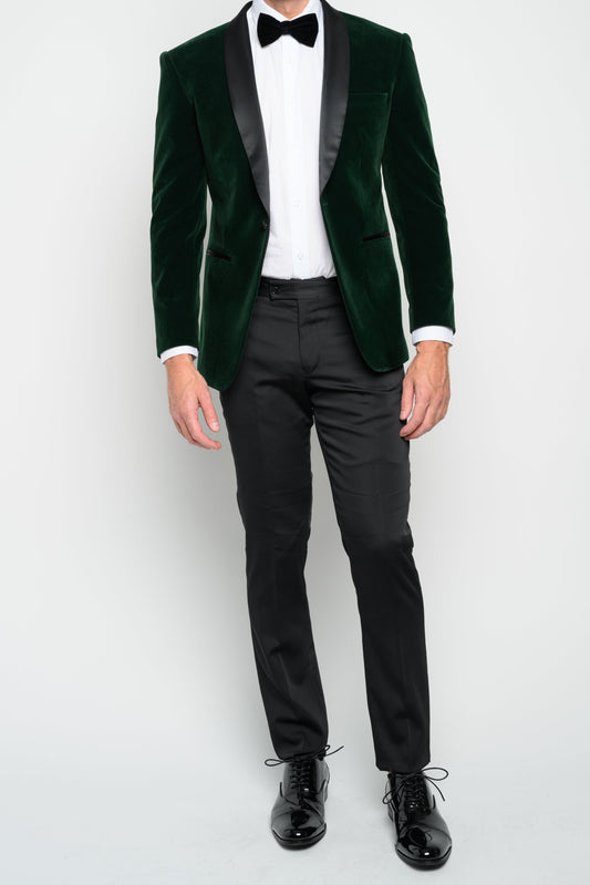 Men's Hunter Green Velvet Shawl Lapel Slim Fit Tuxedo Jacket